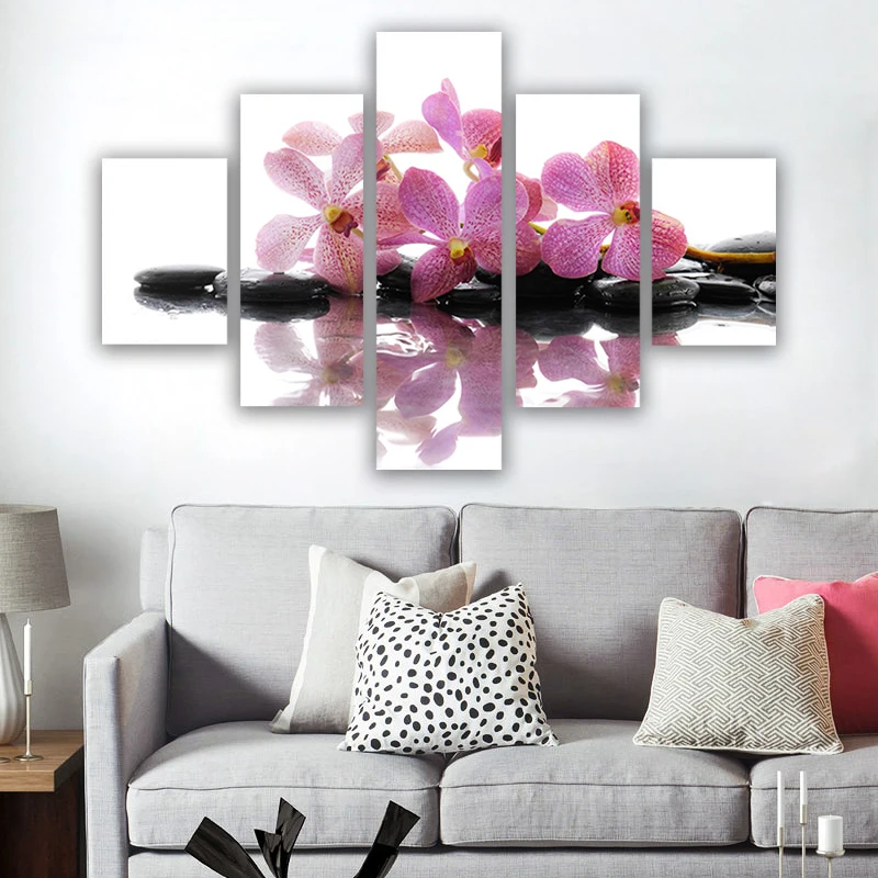 

5 Pieces Wall Art Canvas Painting Purple Orchid Home Decoration Modern Living Room Bedroom Modular For Pictures Framework