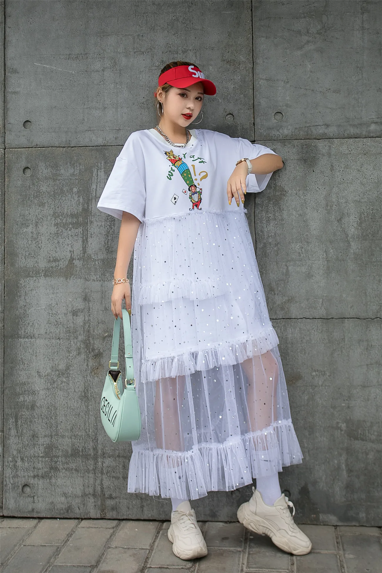 

2021 New Splicing Sequin Print Lace Loose Dress Free Shipping