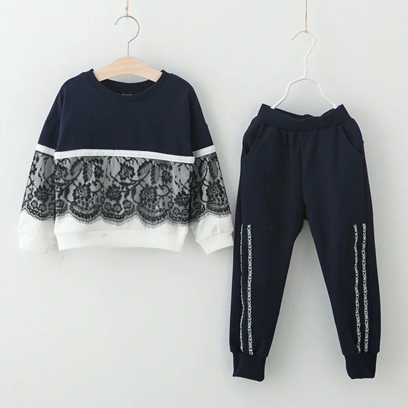 Одежда для девочек Однотонная футболка с длинными рукавами + штаны комплект