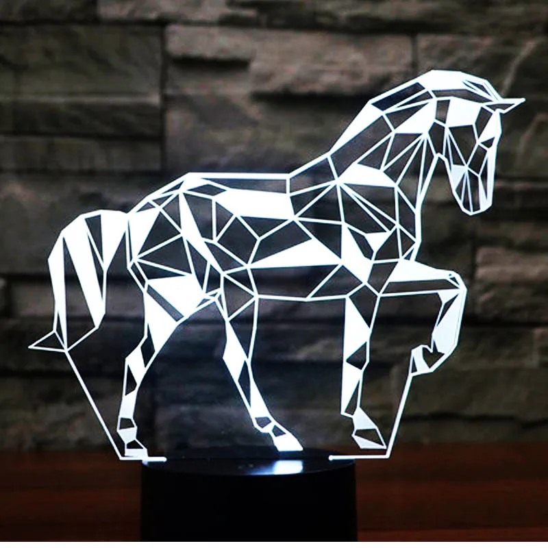 3D светодиодный ночной Светильник головоломка лошадь с 7 цветов светильник для