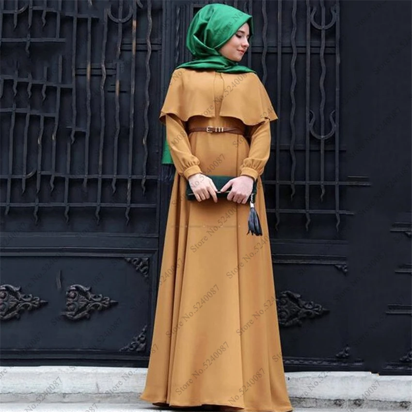 Женское платье макси с поясом хиджаб Абая Мусульманская одежда Дубай Арабская