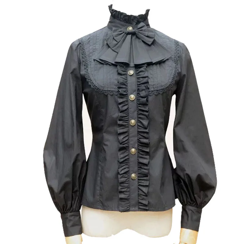 Готическая блузка с высоким воротником в викторианском стиле благородный костюм