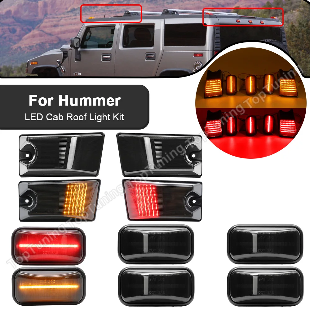 

10PCS Smoke/White Yellow Red LED Cab Roof Light Kit and Lenses For Hummer H2 2003 2004 2005 2006 2007 2008 2009 H2 SUT 2005-2009
