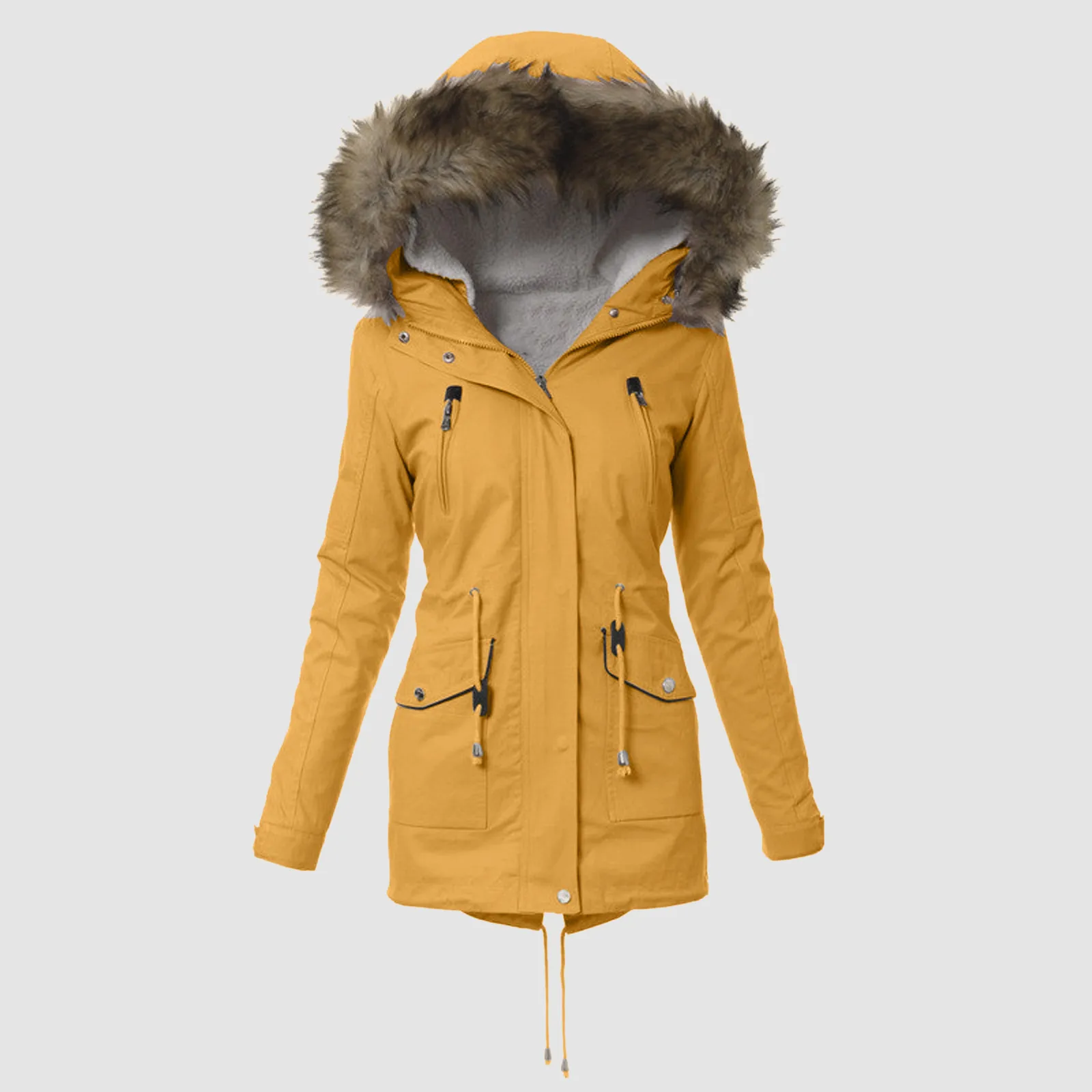 

Верхняя одежда, модная женская теплая куртка с меховой подкладкой, ветровка с капюшоном, облегающая парка, пальто с большим меховым воротни...