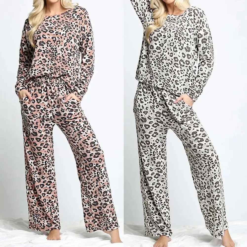 

Ladies Casual Homewear Pajamas Skin-friendly Loose Sportswear Leopard Print LadiesStraight Pants Basic Thermal Underwear Bedroom