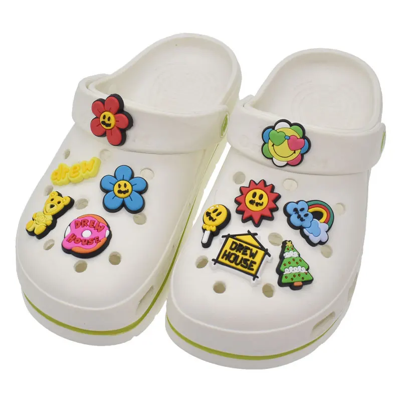 

12pcs Resin Shoe Charms Cute Smiley Rainbow Flower Shoe Accessories Shoe Buckle Decorations Kids Hole Shoes Accessories