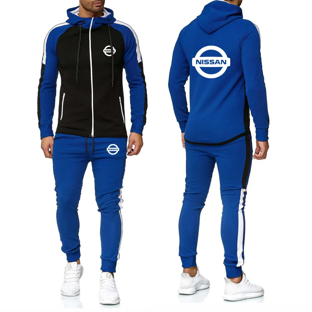 

Jacket Men Nissan Car Logo Printed Sweatshirt Fashion Matching stitching Color Matching Men's jackets+Pants 2Pcs Sporting Suit