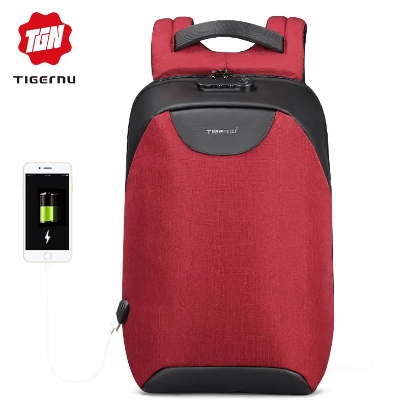 Red Tigernu Женщины Анти Вор TSA Lock женский Рюкзак для ноутбука USB зарядка Школьная Сумка для Девочек-Подростков Женские Рюкзаки - Цвет: Red