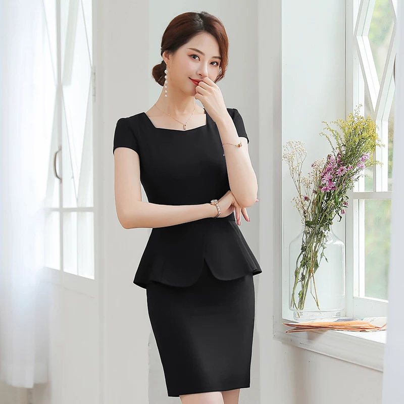

new short-sleeved professional suit bag hip skirt suit KTV beautician front desk overalls fashion waist women
