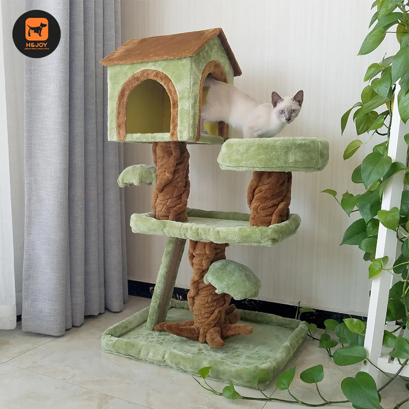 Кошечка для скалолазания дерево домик Многоуровневая с лестницей сизаль