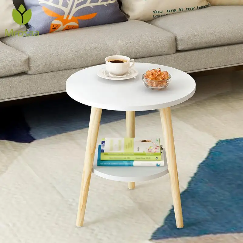 

Деревянный низкий круглый журнальный столик в скандинавском стиле, креативный столик для хранения грязного чая, фруктов, закусок, сервиз, п...