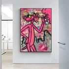 Граффити Розовая пантера Холст Картина Красочные Плакаты и принты Куадрос уличные настенные картины для Декор в гостиную