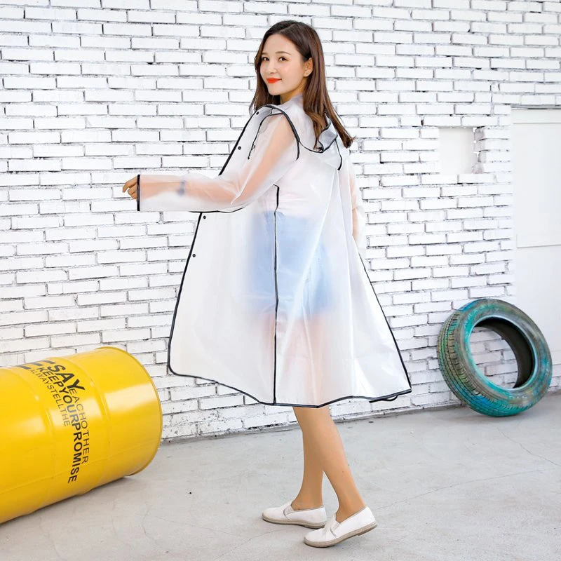 Женский длинный прозрачный дождевик с капюшоном из ЭВА пончо для прогулок на