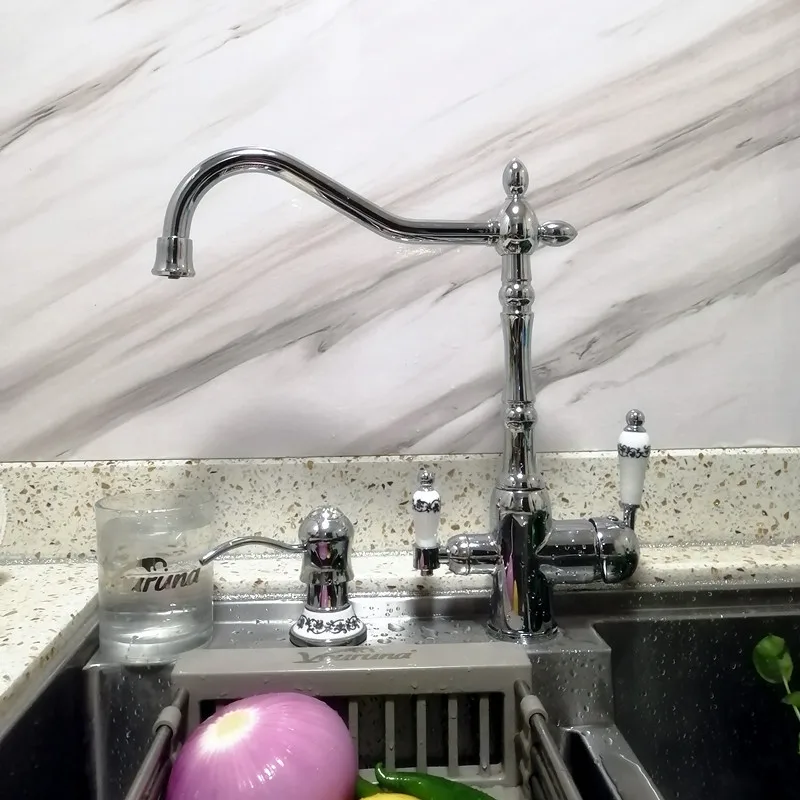 VOURUNA традиционный хромированный смеситель для кухонной раковины трехходовой