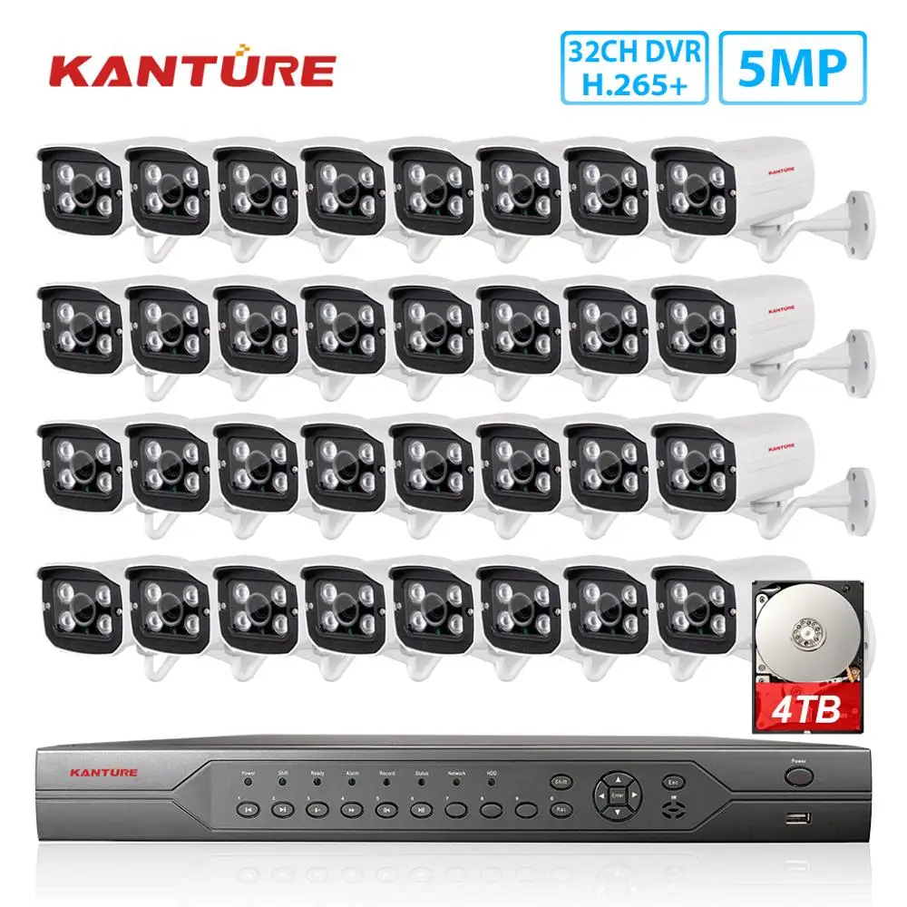 KANTURE h.265 + 32CH 5MP cctv dvr система Низкая освещенность камеры безопасности комплект IP66