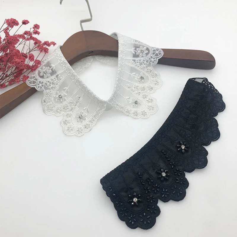 

Beaded Floral Crystal Trimmed False Shirt Collar Detachable Fake Collar Adult Women Lady Style Choker All Seasons
