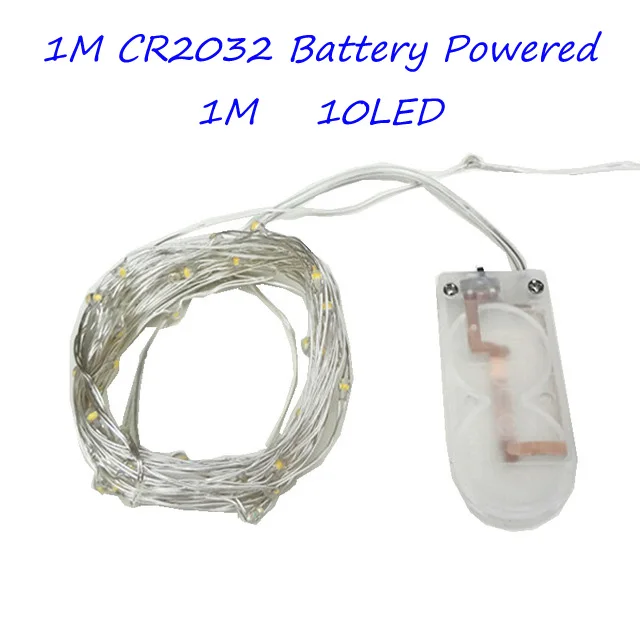 1M 10LED CR2032 Светодиодный светильник-гирлянда с серебряной проволокой, теплая белая Гирлянда, украшение для дома, Рождества, свадьбы, вечеринки, питание от батареи, тесто, USB, 10 м - Испускаемый цвет: 1M 10LED CR2032