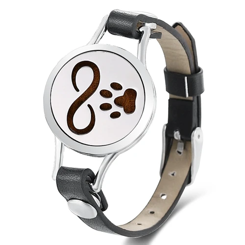 Dog Footprint 2 Подсолнечное масло диффузор для эфирных масел медальон, браслеты из искусственной кожи Нержавеющая сталь Стразы медальон для Для женщин браслет для ароматерапии - Окраска металла: Dog Footprint 2