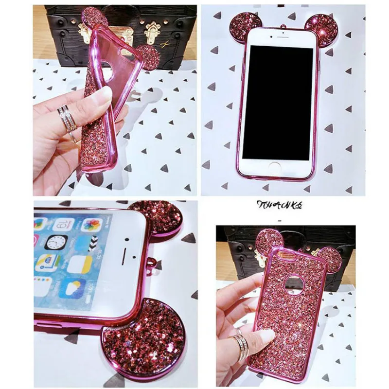 

Luxury Glitter Bling 3D Ear Phone Case For Samsung Galaxy S10E S10 S9 S8 PLUS S7 S6 EDGE Soft Silicone Plating Back Cover Fundas
