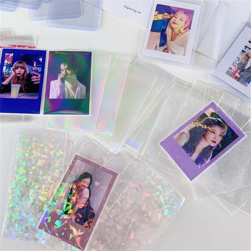 30pcs Clear Laser Neon Stars Flashing Card Sleeves Protector For 3inch Postcard Photo Album Women Men ID Credit Holder Bag | Багаж и сумки