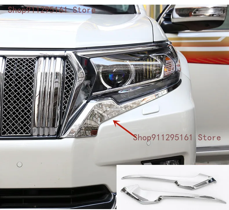 

For Toyota Prado 2018-2021 Chrome Front Headlight Eyebrow Cover Trim Head Light Lamp Eyelid Strip Car Styling