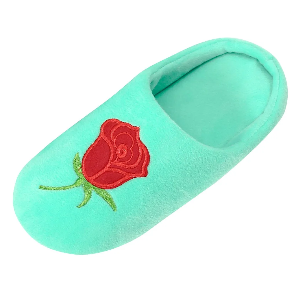 Женские блестящие мягкие тапочки без застежек с искусственными розами теплая