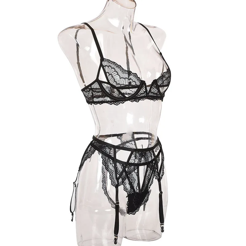 

Women's Lingerie Exotic Sets Hollow Out Underwear Set Push up Underwire Brief Sets 3 Piece Set Bra and Panty Set Erotic Bra Set