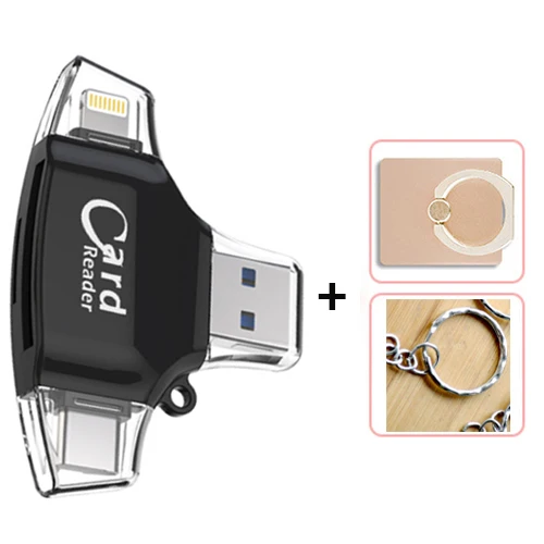 Supersonic 4 в 1 Micro SD кард-ридер для iPhone iPad/Android/Macbook tf карта адаптер с Micro usb type C игровая камера просмотра - Цвет: Black