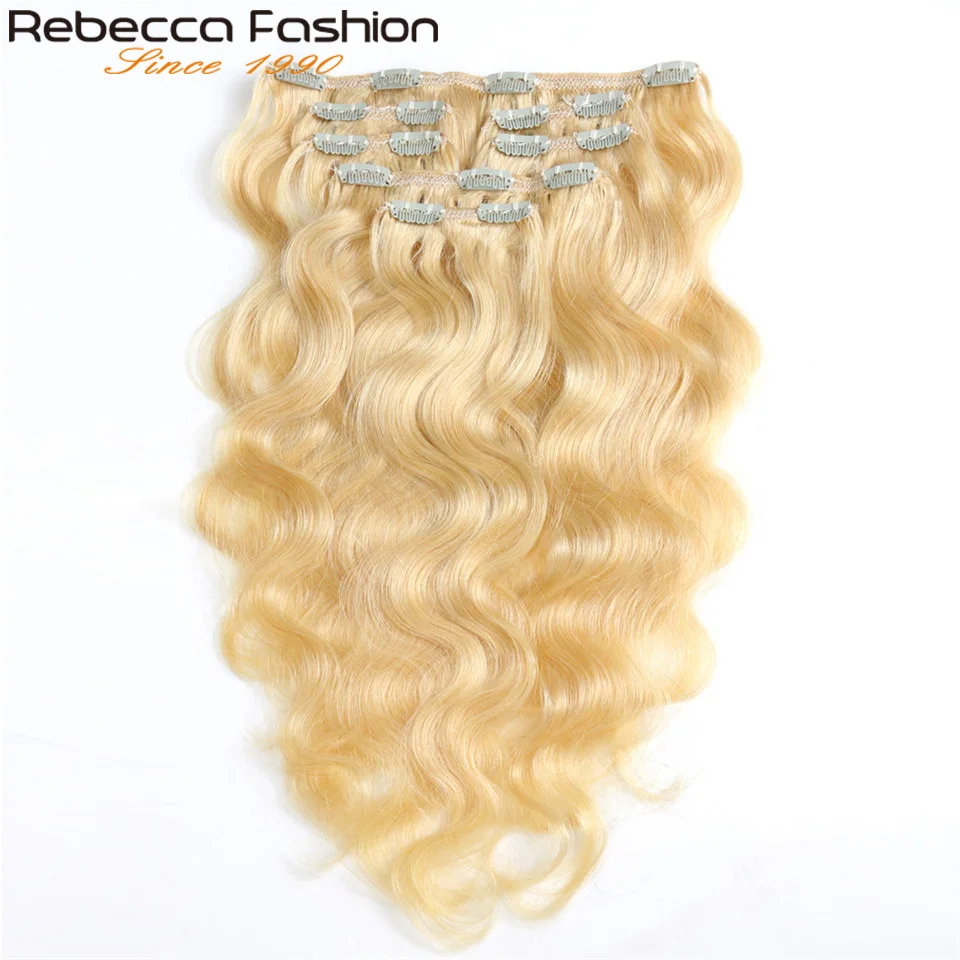 Rebecca Hair 7Pcs/Set 120g Body Wave Remy Clip In Human Hair Extensions Full Head 12-24 Inch Color #1B #613 #27/613 #6/613