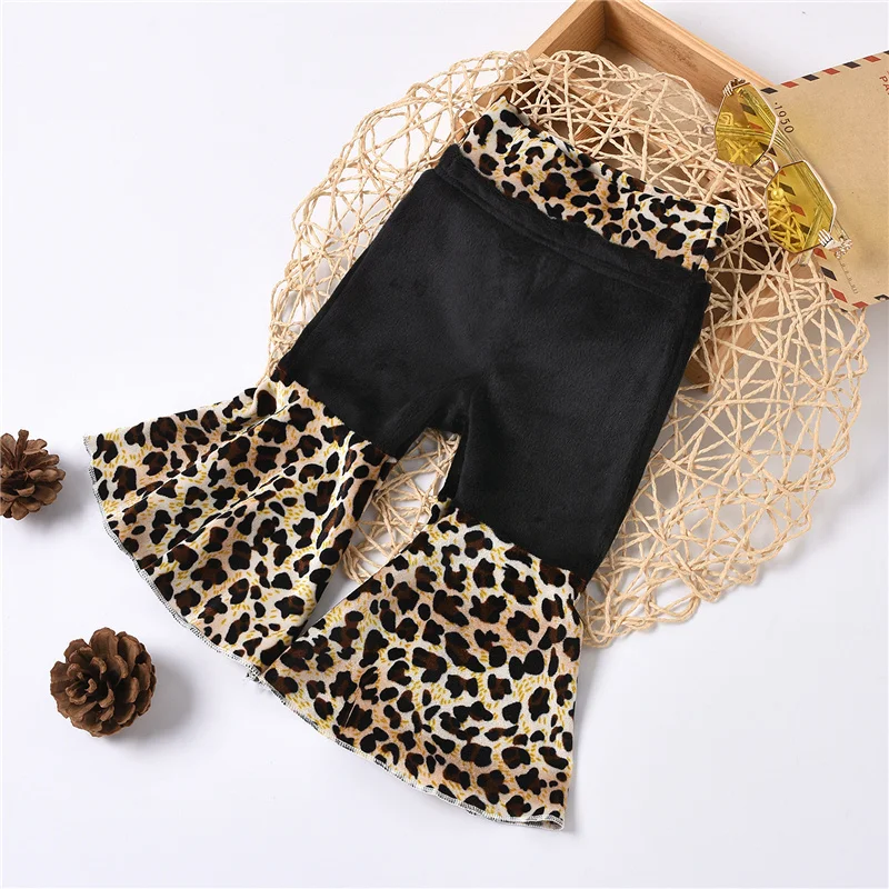 

Infant Newborn Baby Girl Patchwork Flared Pants Leopard Print Trousers Toddler Fashionable Clothes