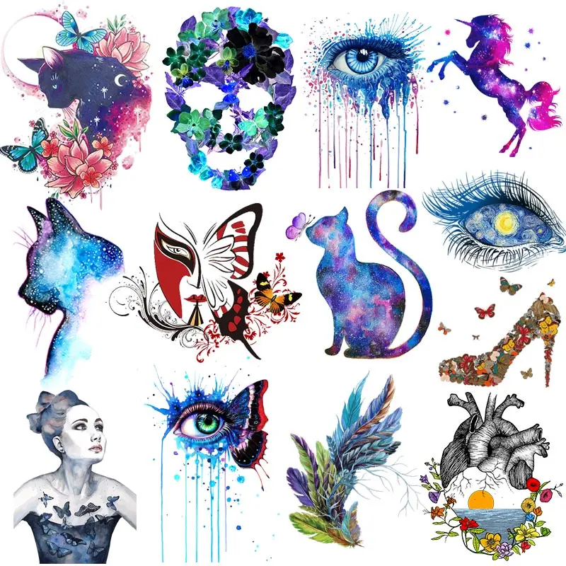 

Blue Eyes Heat Transfer For Clothing Iron On Colorful Animals Cat Unicorn Vinyl Transfers For Clothes Stickers For DIY T-shirt