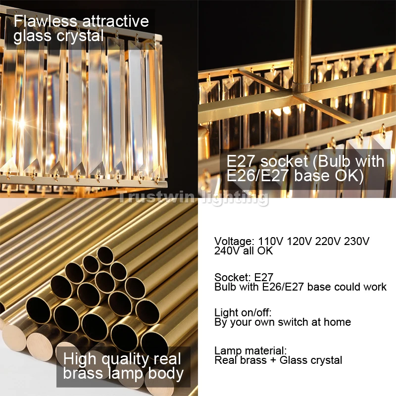 

Golden modern crystal dinning room pendant light brass copper linear restaurant bar lamp glass crystal LED hanging light
