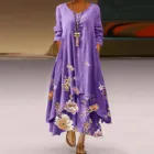 Женское платье с цветочным принтом, с круглым вырезом и длинным рукавом