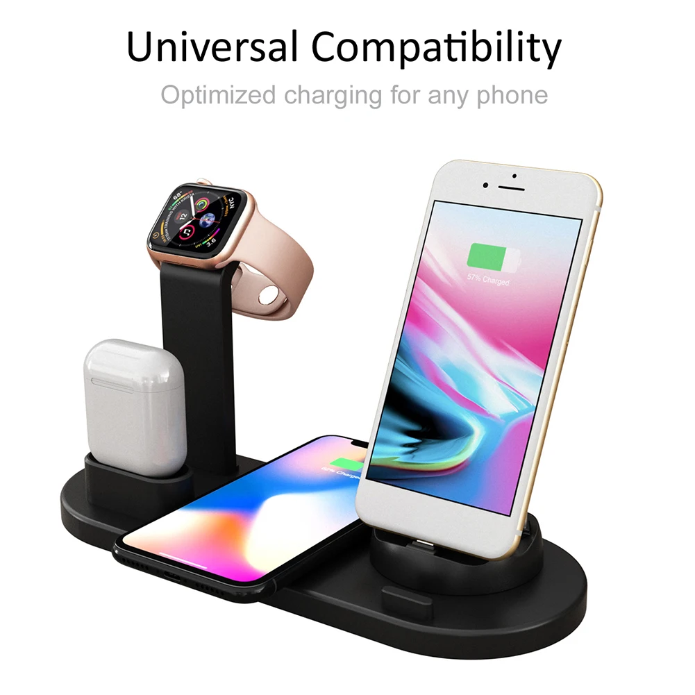Беспроводное зарядное устройство Qi 4 в 1 Apple Watch док станция для зарядки iphone Micro USB