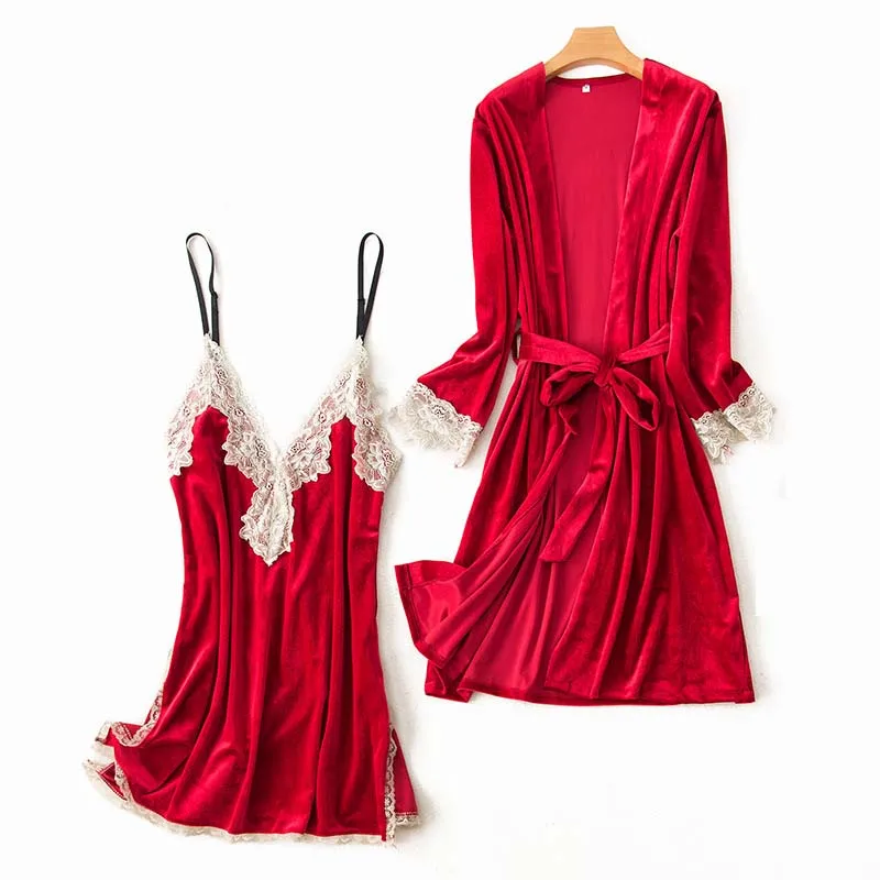 2019 женский роскошный зимний комплект для сна бархатный халат комплекты одежды