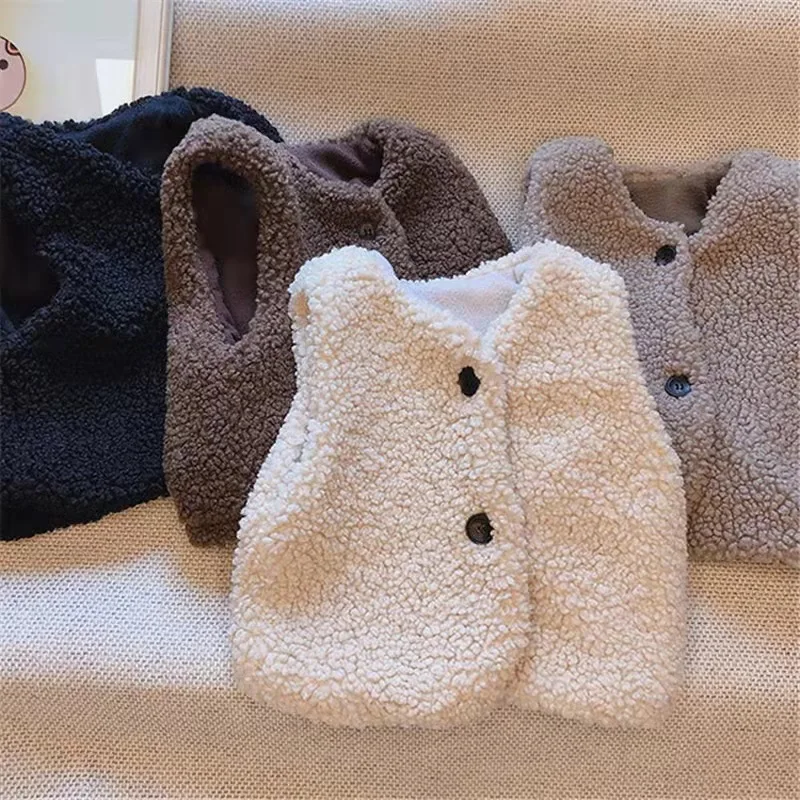 

Children'S Clothing Polyester Thicken Solid Color Cute Winter Vest For Boys Girls Single-Breasted Children'S Outerwear