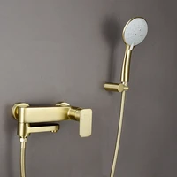 bathroom bathtub faucet set hot cold solid brass with rotatable handheld shower mixer tap wall mounted fixed base brushed gold