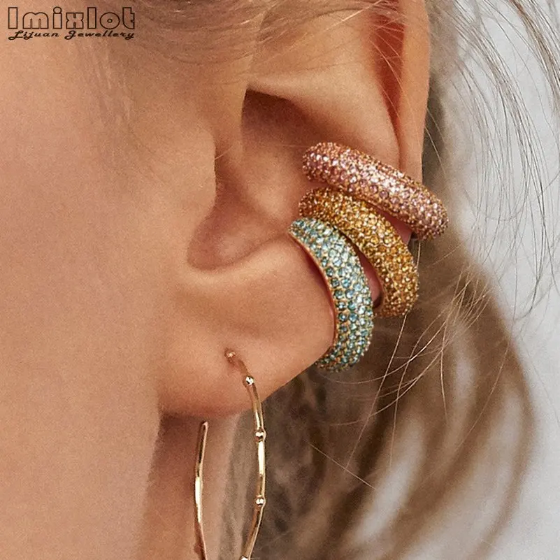 Женские серьги каффы с кристаллами в стиле бохо Разноцветные образной формы