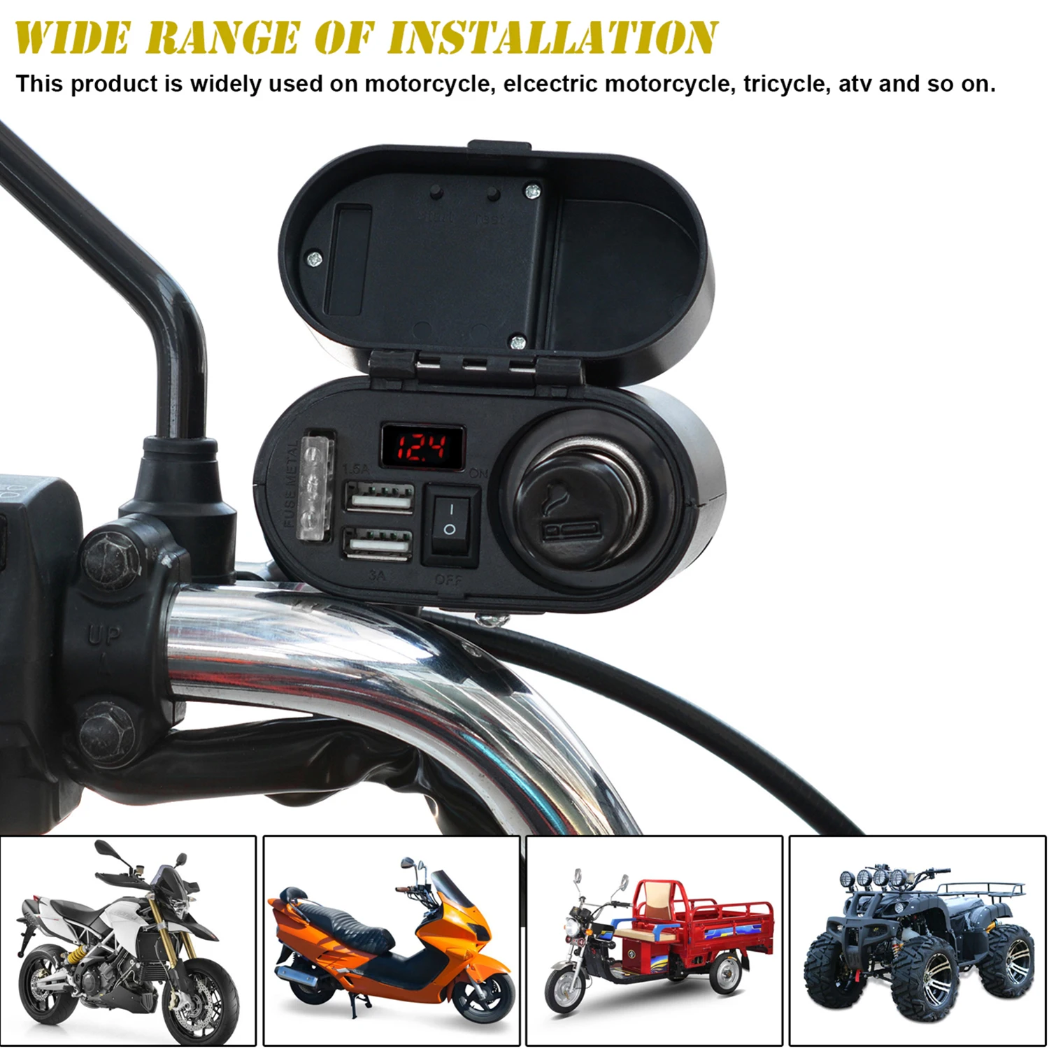 motorcycle modified parts 12v mobile phone dual usb charging port cigarette lighter voltage display timetable four in one free global shipping