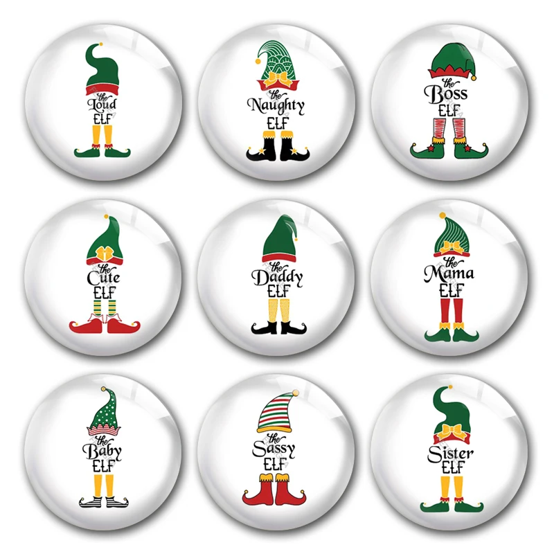 

Handmade Merry Christmas Elf Family X-mas Round Photo Glass Cabochons Demo Flat Back DIY Jewlery Making Findings Accessory