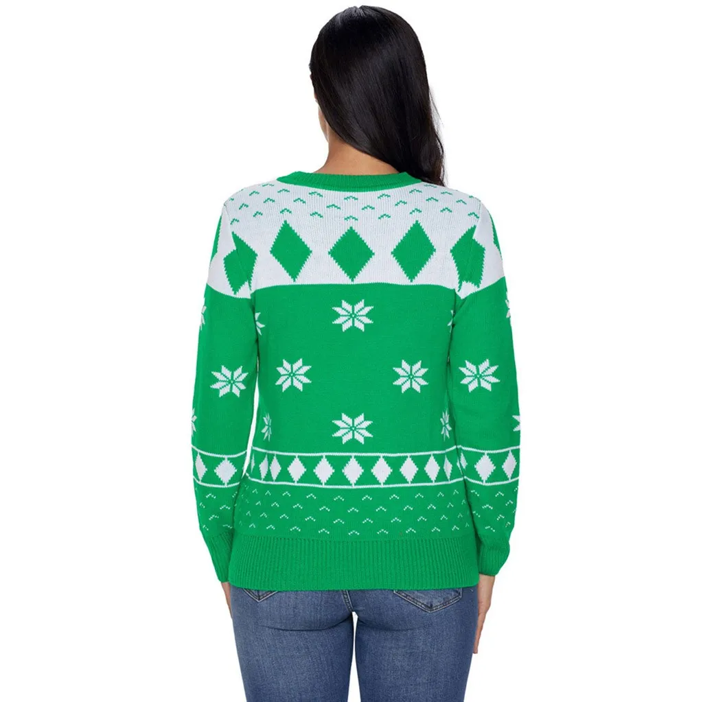 Зимний Рождественский женский свитер со снежинками вязаный пуловер с длинным