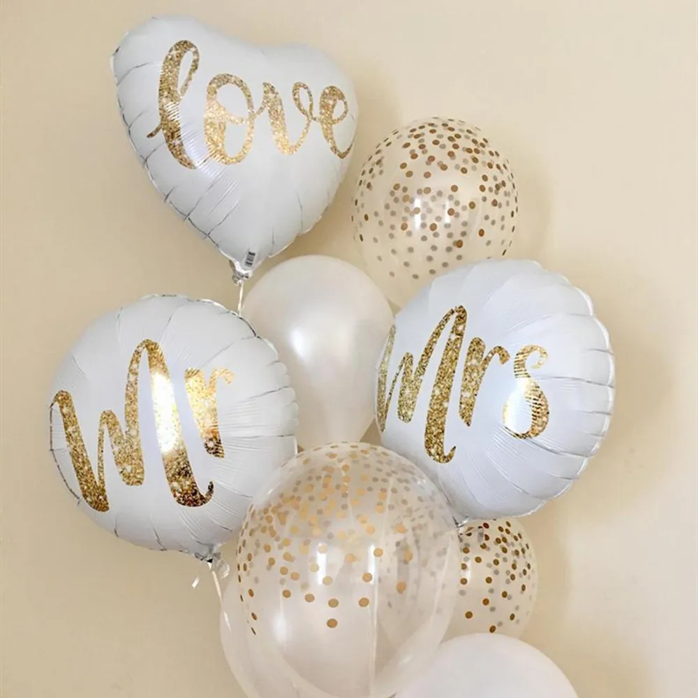 

18inch Round White Gold Glitter Print Mr&Mrs LOVE foil Balloons bride to be marriage Wedding Valentine's Day Air Globos Supplies