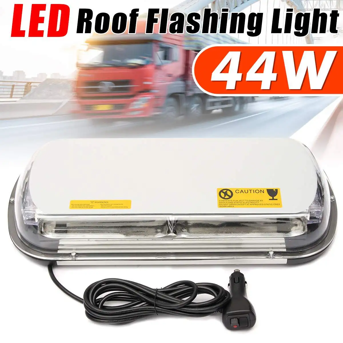 

White 44 LED Light Car Roof Top Flashing Strobe Light 44W With 4 Magnet Bases & Cigarette Lighter Power Line