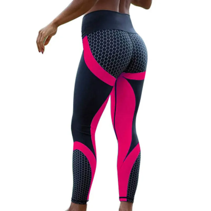 

JIANWEILI Sexy fitness honeycomb leggings women printed push up leggings anti cellulite Gym pants High waist