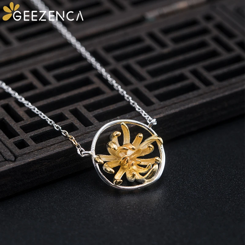 

925 Sterling Silver Gold Plated Chrysanthemum Pendant Necklace For Women Flower Trendy Chokers Necklaces Fine Jewelry Party Gift