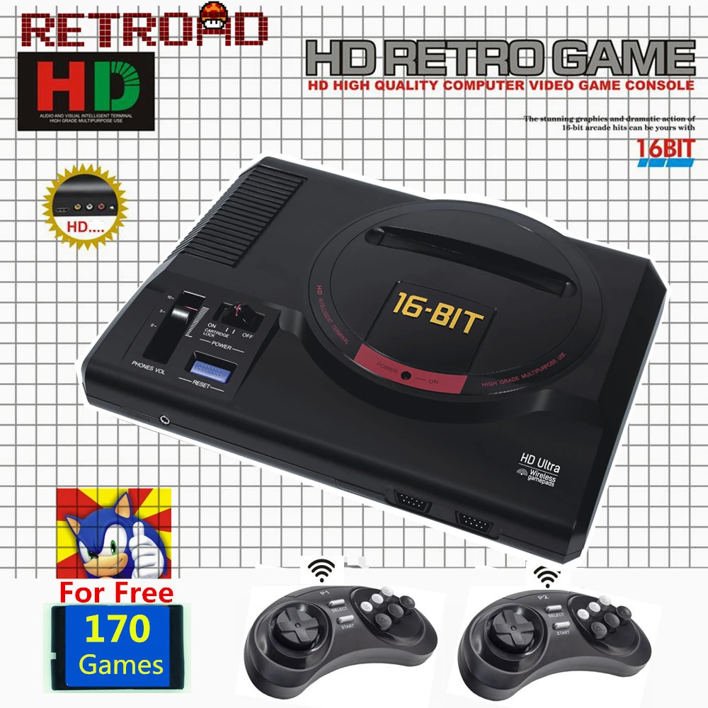 Новая версия 16 бит MD Genesis ТВ игровая консоль HD RCA Дисплей беспроводные геймпады 170