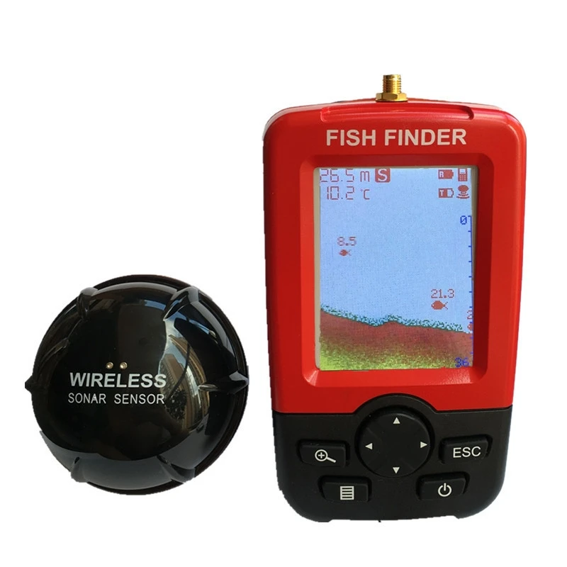 

100m Wireless Sonar Sensing LCD Fish Finder Water Depth Alarm Fish Size Distribution Water Temperature USB DC Charging Detector