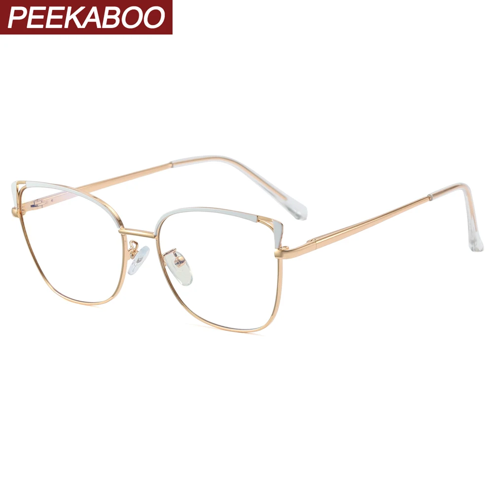 

Peekaboo gold clear lens vintage woman glasses blue light female cat eye fashion eyeglasses metal ladies birthday gift