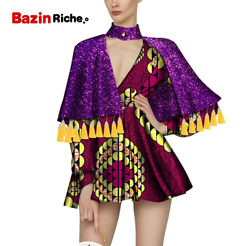 Two Pcs Skirt Suit Glitter Crop with Yellow Tassel & Short Skirt Sexy Lady Clothing Above-Knee Fashion Women Skirt Sets WY6578