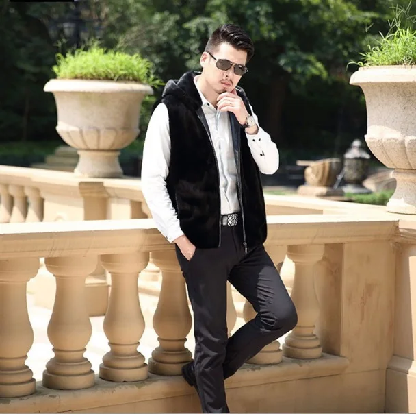 Пушистый мужской жилет из искусственного меха размера плюс зима 2020 без рукавов